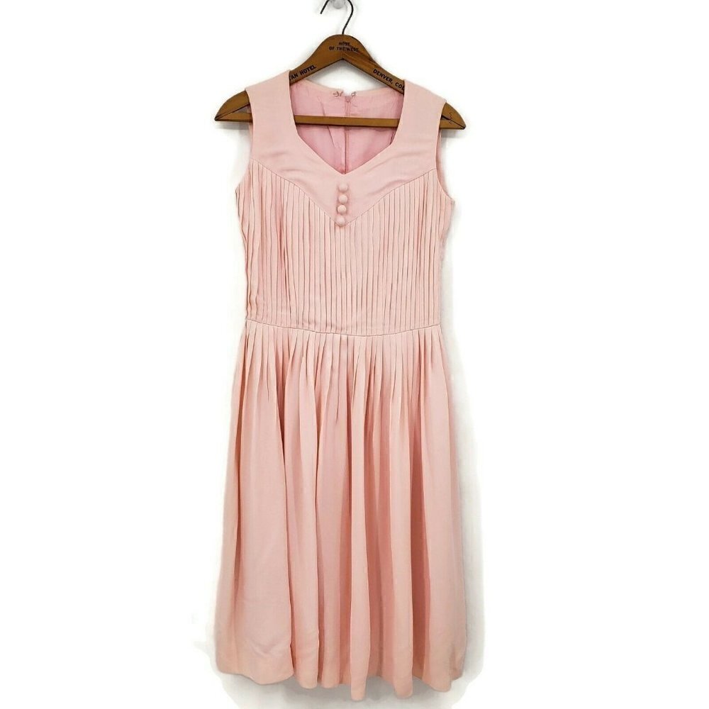 Vintage Pleated Pink Dress Womens M/L? Sleeveless Custom Made